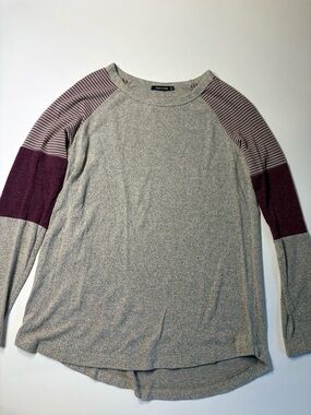 Pink Clove Heather Gray Long Sleeve Raglan Top with Mauve and Plum Sleeves